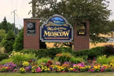 Highway welcome sign for Moscow Idaho