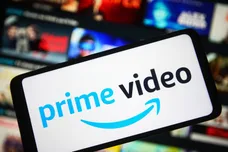 In this photo illustration, an Amazon Prime Video logo is