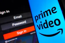 In this photo illustration, the Amazon Prime Video logo is