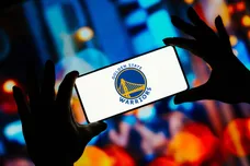 In this photo illustration, the Golden State Warriors logo