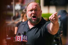 Alex Jones Speaks To The Media Outside The Sandy Hook Trial In Waterbury, Connecticut