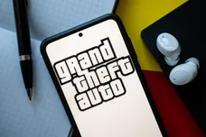 In this photo illustration a Grand Theft Auto logo seen