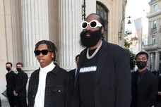 Celebrity Sightings In Paris - July 7, 2021 PARIS, FRANCE - JULY 07: Lil Baby and James Harden are seen arriving at a Balenciaga dinner at the Bourse De Commerce Pinault Collection on July 07, 2021 in Paris, France. (Photo by Pierre Suu/GC Images)