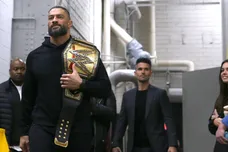 Roman Reigns walks to set for ESPNs The Pat McAfee Show Friday, March 22, 2024 from the Field House in Iowa City, Iowa.