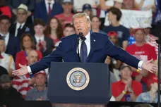 President Donald J. Trump speaks at a rally in the fieldhouse at Rockland Community College May 22, 2026.