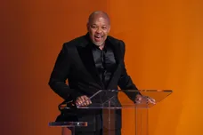 Dr. Dre accepts the Dr. Dre Global Impact Award during the 65th Annual Grammy Awards at Crypto.com Arena in Los Angeles on Feb.