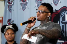 Rapper Moneybagg Yo answers a question from a student after donating $20,000 to the Memphis-Shelby County Schools Adolescent