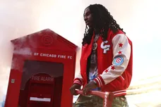 Jul 3, 2024; Chicago, Illinois, USA; Rapper Polo G sounds the alarm prior to a match between Philadelphia Union and Chicago Fire
