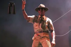 Tyler, the Creator throws a pair of binoculars into the crowd during the second weekend of the Coachella Valley Music and Arts