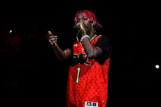 Jan 27, 2017; Atlanta, GA, USA; Entertainer Lil Yachty performs at halftime of a game between the Atlanta Hawks and Washington