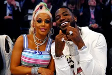 Feb 17, 2019; Charlotte, NC, USA; Recording artist Gucci Mane with his wife Keyshia Ka'Oir during the 2019 NBA All-Star Game at