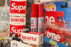 A selection Supreme branded items for sale at Underground Closet in Burlington, VT.Bur061319streetware2