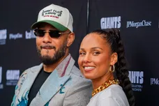 Swizz Beatz and Alicia Keys walk the red carpet during the opening for Giants: Art from the Dean Collection of Swizz Beatz and