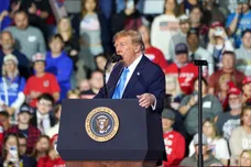 President Donald Trump gives a speech during a Kentucky midterm elections rally in Highland Heights, Kentucky, on Oct. 17, 2026.