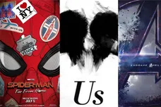 Official movie posters for "Spider-Man: Far From Home," "Us," and "Avengers: End Game"