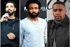 Drake via Vaughn Ridley/Getty Images, Childish Gambino via Kevin Winter/Getty Images, Nas via  Kelly Sullivan/Getty Images