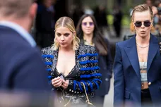 Ashley Benson and Cara Delevingne are seen after the Balmain show on September 28, 2018 in Paris, France.