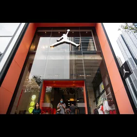 Customers are seen at an Air Jordan store in Shenzhen