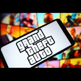 In this photo illustration a Grand Theft Auto (GTA) logo of