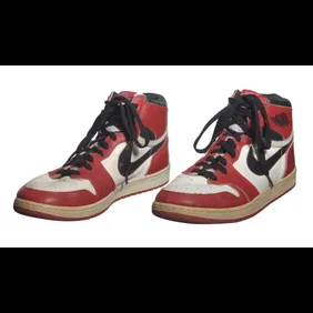 Pair Of Air Jordan I Shoes Game-Worn And Autographed By Michael Jordan