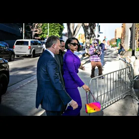 Megan Thee Stallion whose legal name is Megan Pete arrives at court to testify in the  trial of Rapper Tory Lanez for allegedly shooting her