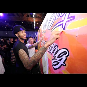 Los Angeles Lakers' Brandon Ingram Teams Up With Iconic Street Artist Jonas Never To Create Billboard Display With Fans At Delta's First "Beyond The Court Event"