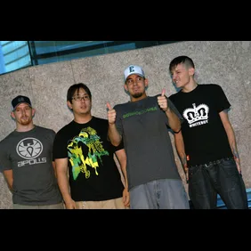 Members of Linkin Park, (left to right) Phoenix, Joseph Hahn, Mike Shinoda and Chester Bennington before the band's concert at Hong Kong Conference and Exhibition Centre, Wan Chai.  17 June 2004