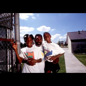 Tennis players Venus and Serena Williams pose in 1991 in Compton