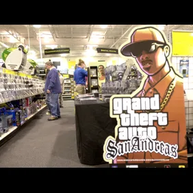 Grand Theft Auto video display at Best Buy in South Portland.
