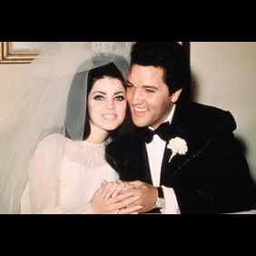 Elvis Presley Smiling with Bride Priscilla