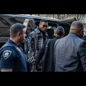 Actor Jonathan Majors Arrives For Sentencing In Domestic Abuse Case