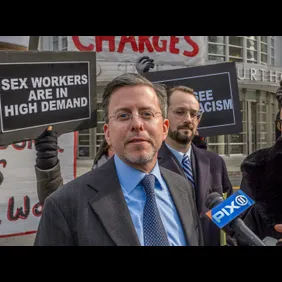 Hurant's attorney, Michael Tremonte speaking to the press