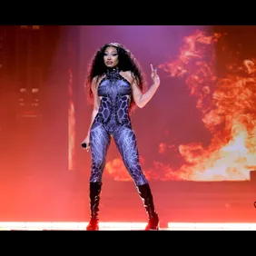 Megan Thee Stallion performs during the Hot Girl Summer Tour at Crypto.com Arena in Los Angeles