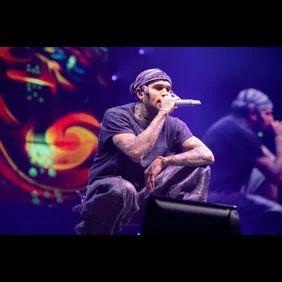Chris Brown performing at Crypto.com Arena.