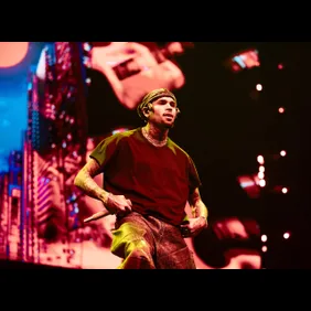 Chris Brown performing at Crypto.com Arena.