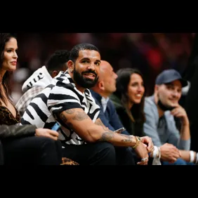 Jan 14, 2022; Miami, Florida, USA; Canadian rapper Drake attends the game between the Miami Heat and the Atlanta Hawks at FTX