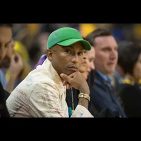 May 26, 2018; Oakland, CA, USA; Recording artist Pharrell Williams during the first quarter in game six of the Western