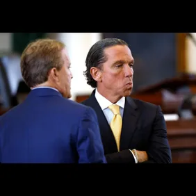 Sept. 5, 2023; Austin, TX, USA; Paxton's attorney Tony Buzbee (right) stands with Texas Attorney General Ken Paxton at the