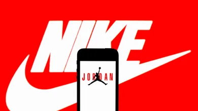 In this photo illustration, an Air Jordan logo seen