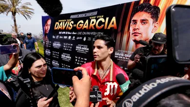 Lightweight boxer Ryan Garcia holds his media day event at a mansion in Beverly Hills as he prepares for his championship fight against Gervonta Davis.