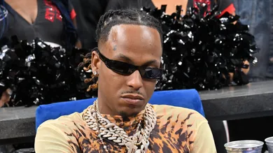 Rich The Kid Celebrities Attend Philadelphia 76ers v Atlanta Hawks