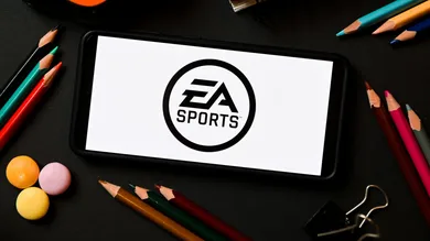 In this photo illustration a EA Sports logo seen displayed