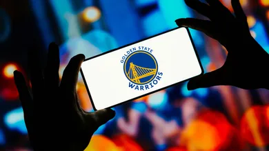 In this photo illustration, the Golden State Warriors logo