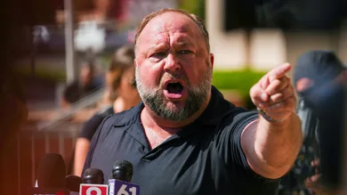 Alex Jones Speaks To The Media Outside The Sandy Hook Trial In Waterbury, Connecticut