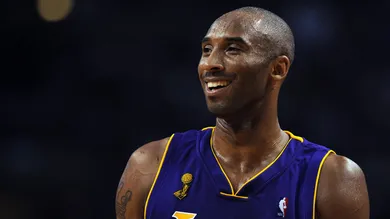 Los Angeles Lakers' Kobe Bryant reacts d