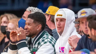 Celebrities attend the Los Angeles Lakers play the Golden State Warriors during the season opener