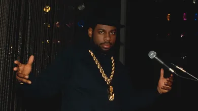 Jam Master Jay of Run DMC Gesturing at Microphone