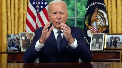 President Biden Addresses The Nation From The White House Oval Office