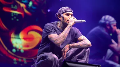Chris Brown performing at Crypto.com Arena.