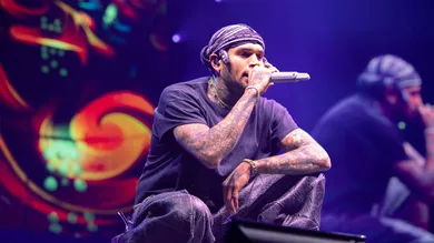 Chris Brown performing at Crypto.com Arena.
